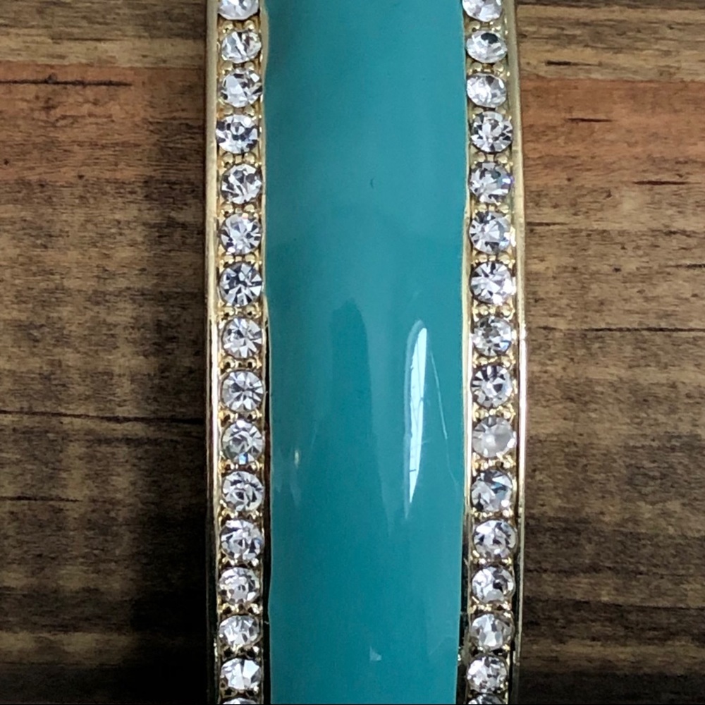 Turquoise Enamel & Rhinestone Hinge Bracelet - Picture 4 of 4
